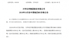 跌價函又又來了，跌價1000元！萬華化學上調10月份MDI價錢